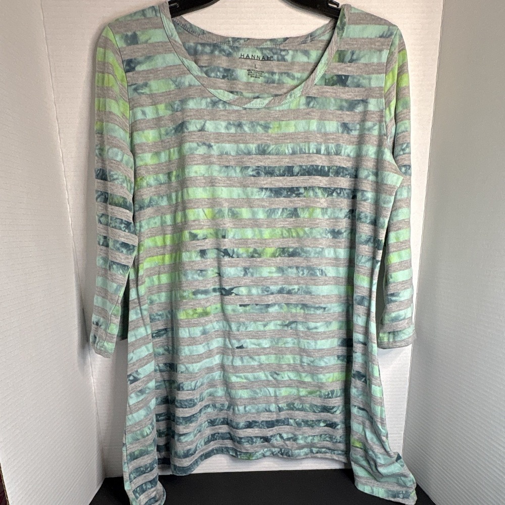 HANNAH Women's Striped Knit Scoop Neck 3/4 Sleeve Pullover Top Size L